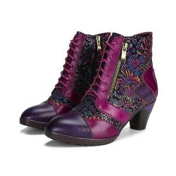 CrazycatZ Damen Stiefeletten mit Absatz Leder stiefeletten Bunte Stiefele Ankle Boots Colorful Boots (Hot Pink, EU Schuhgrößensystem, Erwachsene, Damen, Numerisch, M, 39) von CrazycatZ