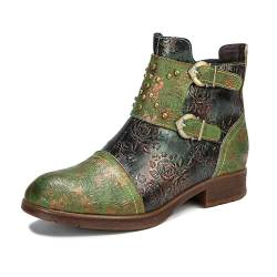 CrazycatZ Damen Stiefeletten mit Absatz Leder stiefeletten Bunte Studded Bootie (Green, EU Schuhgrößensystem, Erwachsene, Damen, Numerisch, M, 37) von CrazycatZ