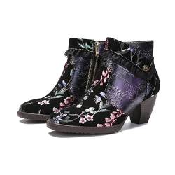 CrazycatZ Damen Stiefeletten mit Absatz Leder stiefeletten vintage Stiefele Ankle Boots Bunte Floral Stiefeletten (23-B, eu_footwear_size_system, adult, women, numeric, medium, numeric_38) von CrazycatZ