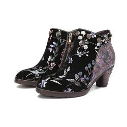 CrazycatZ Damen Stiefeletten mit Absatz Leder stiefeletten vintage Stiefele Ankle Boots Bunte Floral Stiefeletten (23-C, eu_footwear_size_system, adult, women, numeric, medium, numeric_39) von CrazycatZ