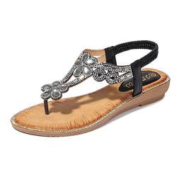 CrazycatZ Sandalen Damen Flache Sommerschuhe Bohemian Sandalen (38 EU, Schwarz-B) von CrazycatZ