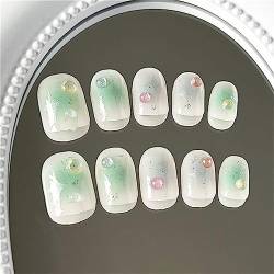 24 Stück Blush Green Sommer Fake Nail Short Square Press on Nails für Frauen und Mädchen Nail Art Maniküre Dekoration von Crazynekos