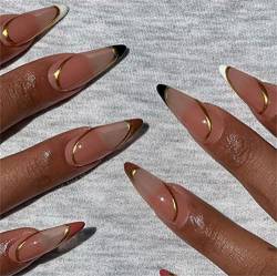 24 Stück Sonnenuntergang Sommer Künstliche Nägel French Mandel Kurz Drücken Sie auf Nägel mit Kleber für Frauen und Mädchen Nail Art Maniküre Dekoration von Crazynekos