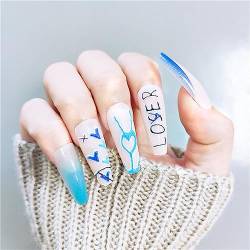 24 Stück Valentinstag Herz Künstliche Nägel Lange Sarg Drücken Sie auf Nägel Tips für Frauen und Mädchen Nail Art Maniküre Dekoration von Crazynekos