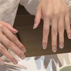 24 Stück silberne glitzernde künstliche Nägel quadratisch kurz Sommer Press on Nails Tips für Frauen und Mädchen Nail Art Maniküre Dekoration von Crazynekos