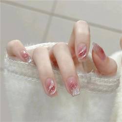 Blush Sparkling Fake Nail Sarg Medium Press on Nails French Tips Nail Art Dekoration für Frauen und Mädchen Maniküre 24 Stück von Crazynekos