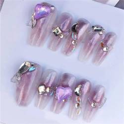 Coffin Medium handgefertigte Nägel Aurora Purple Press on Nails French Tips Nail Art Dekoration für Frauen und Mädchen Maniküre 10 Stück (L) von Crazynekos