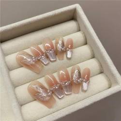 Coffin Medium handgefertigte Nägel Katzenauge Perle Drücken Sie auf Nägel French Tips Nail Art Dekoration für Frauen und Mädchen Maniküre 10 Stück (M) von Crazynekos