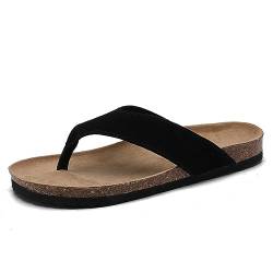 Crazynekos Herren Kork Einlegesohle Sandalen Flip Flops Bequeme Hausschuhe für Strand Outdoor, Schwarz , 44 EU von Crazynekos