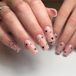 Crazynekos Künstliche Fingernägel mit schwarzem Herz, mittelgroß, quadratisch, zum Aufdrücken, Nagelkunst, Dekoration für Frauen und Mädchen, Maniküre, 24 Stück von Crazynekos