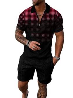 Crazynekos Trainingsanzug für Herren Sommer Sportanzug 2 Teiliges Outfit Sport Set Kurzarm T-Shirts + Kurze Hose Sets Freizeitanzug Männer Business Polo Hemd mit Revers Sporthose (41,XL,XL) von Crazynekos