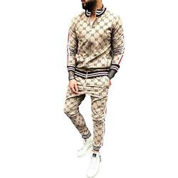 Herren Hip Hop Trainingsanzug 2-teilig Freizeithose Jacke Sweatsuit Sweatshirt Activewear Set Gr. L=US S, khaki von Crazynekos