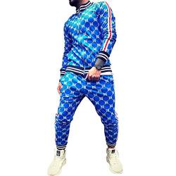 Herren Hip Hop Trainingsanzug 2-teilig Freizeithose Jacke Sweatsuit Sweatshirt Activewear Set Gr. S/L, blau von Crazynekos