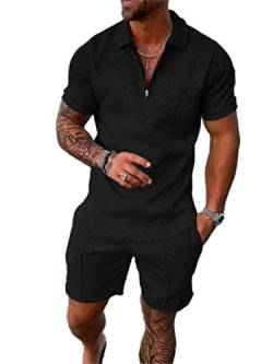 Herren Kurze Sets Outfits 2 Stück Sommer Trainingsanzug Kurzarm Poloshirt und Shorts Set Casual Sport Anzug, 1, XS von Crazynekos