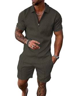 Herren Kurze Sets Outfits 2 Stück Sommer Trainingsanzug Kurzarm Poloshirt und Shorts Set Casual Sport Anzug, 2, XXL von Crazynekos