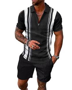 Herren Kurze Sets Outfits 2 Stück Sommer Trainingsanzug Kurzarm Poloshirt und Shorts Set Casual Sport Anzug, 25, L von Crazynekos