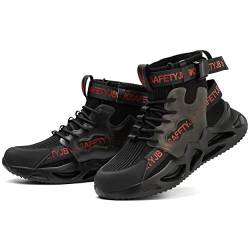 Herren Mode Stahlkappe Schuhe High Top Sneakers Leicht Bequem Sicherheitsschuhe Unzerstörbar Atmungsaktiv Arbeitsschuhe, Schwarz , 47 1/3 EU von Crazynekos