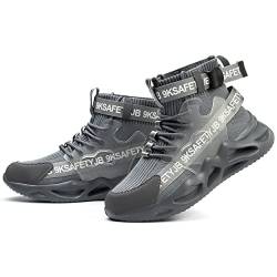 Herren Mode Stahlkappe Schuhe High Top Sneakers Leicht Bequem Sicherheitsschuhe Unzerstörbar Atmungsaktiv Arbeitsschuhe, grau, 42 2/3 EU von Crazynekos