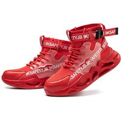 Herren Mode Stahlkappe Schuhe High Top Sneakers Leicht Bequem Sicherheitsschuhe Unzerstörbar Atmungsaktiv Arbeitsschuhe, rot, 45 1/3 EU von Crazynekos