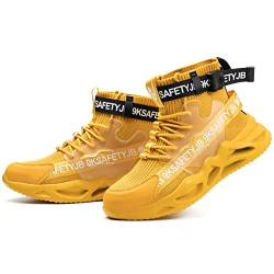 Herren Mode Stahlkappe Schuhe High Top Sneakers Leichte Bequeme Sicherheitsschuhe Unzerstörbar Atmungsaktiv Arbeitsschuhe, gelb, 44 EU von Crazynekos