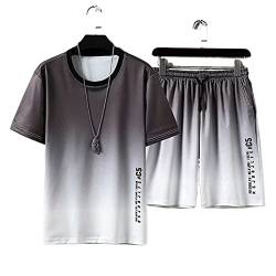 Herren Sommer Sport Set Outfit 2-teiliges Set Kurzarm T-Shirts und Shorts Stylisch Casual Trainingsanzug Set Gr. XL/3XL, grau von Crazynekos