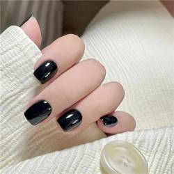 Künstliche Fingernägel, Schwarz, Halloween, Winter, cool, kurz, quadratisch, zum Aufdrücken, für Frauen und Mädchen, Nagelkunst, Maniküre, 24 Stück von Crazynekos