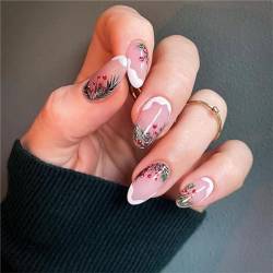 Künstliche Fingernägel für Weihnachten, Festival, Winter, kurz, Mandel, zum Aufdrücken, französische Spitzen, Nagelkunst-Dekoration für Frauen und Mädchen, 24 Stück von Crazynekos