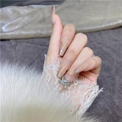 Leichte handgefertigte Nägel, spiegelnd, glänzend, Sarg, zum Aufdrücken auf Nägel, französische Spitzen, Nagelkunst, Dekoration für Frauen und Mädchen, Maniküre, 10 Stück (L) von Crazynekos