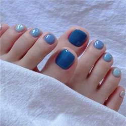 Stilvolle blaue Zehennägel Herbst Winter Presse auf Nägel Französisch Tipps für Frauen und Mädchen Nail Art Dekoration Maniküre 24 Stück von Crazynekos