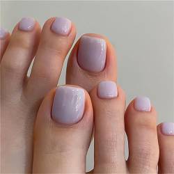 Summer Toe Press on Fake Nails Elegant Purple French Tips for Nail Art Decoration Women and Girls Pediicure 24pcs von Crazynekos