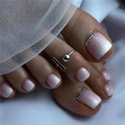 Summer Toe Press on Fake Nails Glitter Broken Diamonds Nail Art Decoration Gradient French Pedicure for Women and Girls 24pcs von Crazynekos