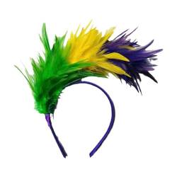 Crazyview Buntes Feder-Stirnband, Mardi Gras Feder-Stirnband für Damen, Feder-Haarband, Flapper-Stirnband, Mardi Gras Fleur de Lis Stirnbänder, Kopfbedeckung, Partygeschenk für Frauen von Crazyview