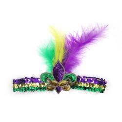 Crazyview Mardi Gras Feder-Stirnband, Feder-Haarband, Flapper-Stirnband, Mardi Gras Fleur de Lis Stirnbänder für Damen von Crazyview