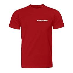 Lifeguard Bademeister Arbeitsshirt Rettungsschwimmer vorne und hinten Bedruckt, Herren T-Shirt - Fairtrade -, Größe L, rot von Cre9tive
