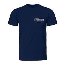 Refektierender Aufdruck Freiwillige Feuerwehr Meine Stadt Ort Wunschtext anpassen personalisierbar Brust und Rücken, Herren T-Shirt - Fairwear -, Größe M, Navy von Cre9tive