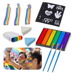 Creamify Regenbogen Schminke Set, Gay Face Paint 6 Farben, LGBT Regenbogen Schminke mit Regenbogen Armband, Gay Pride Regenbogen Flagge Regenbogenstift, Regenbogen Deko für LGBT Party, Paraden von Creamify
