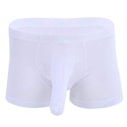 Creamlin Herren Sexy Elephant Bulge Boxer Briefs Shorts Unterhose Silky Closed Penis Sheath Transparente Unterwäsche (Weiß, S)-(Herstellergröße: M) von Creamlin