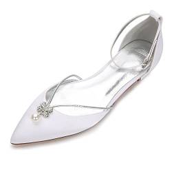 Creativesugar Damen-Satin-Schuhe mit spitzem Zehenbereich, flache Schuhe mit Perlen und Kristallen (7,5, Weiß), Weiss/opulenter Garten, 38.5 EU von Creative Sugar