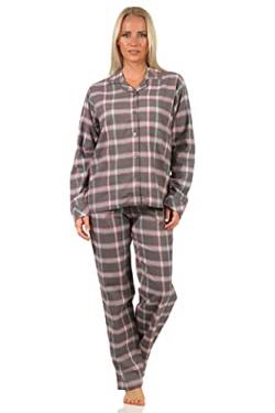 Creative by Normann Damen Flanell Pyjama Schlafanzug kariert mit Knopfleiste und Hemdkragen - 222 201 15 851, Farbe:grau, Größe:44-46 von Creative by Normann