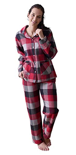 Damen Flanell Pyjama Schlafanzug Langarm in edlen Karodesign zum durchknöpfen - 64143, Farbe:rot, Größe:44/46 von Creative by Normann