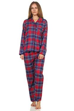 Damen Flanell Pyjama Schlafanzug kariert mit Knopfleiste und Hemdkragen - 202 201 15 600, Farbe:Karo blau, Größe:48/50 von Creative by Normann