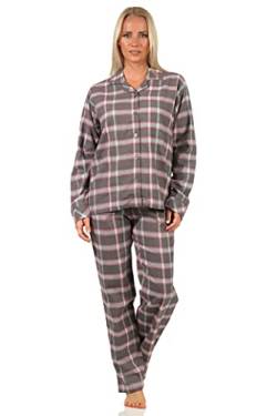 Damen Flanell Pyjama Schlafanzug kariert mit Knopfleiste und Hemdkragen - 222 201 15 851, Farbe:grau, Größe:36-38 von Creative by Normann