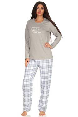 Damen Flanell Schlafanzug Langarm Pyjama - Top Single Jersey, Hose Flanell - 202 201 10 602, Farbe:grau, Größe:48/50 von Creative by Normann