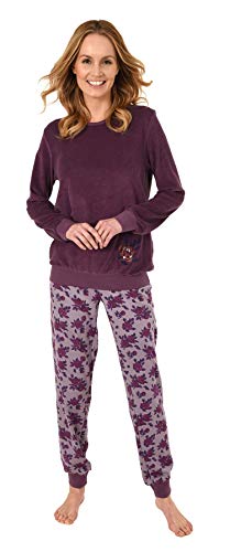 Damen Frottee Pyjama Langarm Schlafanzug mit Bündchen in eleganter floraler Optik - 63695, Farbe:Beere, Größe:36-38 von Creative by Normann