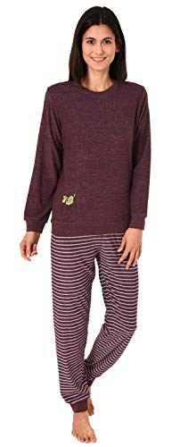 Damen Frottee Pyjama Schlafanzug mit Bündchen und süsser Tier Applikation - 202 201 13 110, Farbe:Beere, Größe:48/50 von Creative by Normann