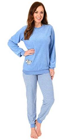 Damen Frottee Pyjama Schlafanzug mit Bündchen und süsser Tier Applikation - 202 201 13 110, Farbe:hellblau, Größe:44/46 von Creative by Normann