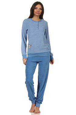 Damen Frottee Pyjama Schlafanzug mit Bündchen und süsser Tier Applikation - 202 201 13 112, Farbe:hellblau, Größe2:40/42 von Creative by Normann