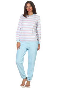 Damen Frottee Schlafanzug mit Bündchen Pyjama in edler Streifenoptik - 202 201 13 362, Farbe:hellblau, Größe2:36/38 von Creative by Normann