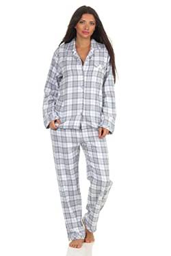 Damen Langarm Flanell Pyjama Schlafanzug kariert - 202 201 15 602, Farbe:Karo blau, Größe:36/38 von Creative by Normann
