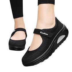 CreoQIJI Damenschuhe 35 Schuhe Platform Sport atmungsaktive Mode Running leichte beiläufige Schuhe Frauen Damenschuhe Pumps Keilabsatz Blau (Black, 38) von CreoQIJI